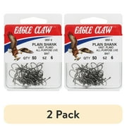 2 pack Eagle Claw 085FH-6 Plain Shank Hook, Nickel, Size 6