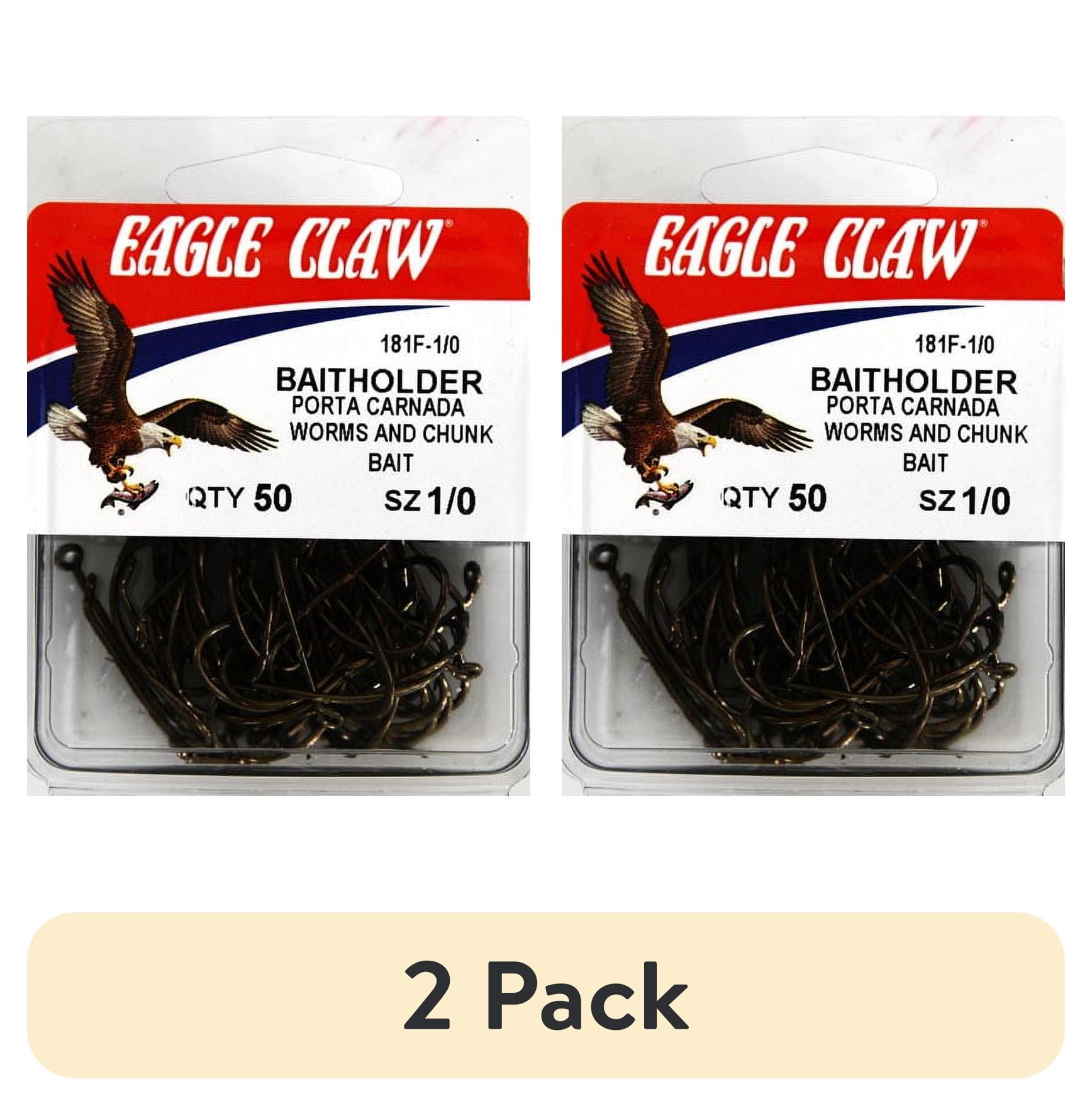 (2 pack) Eagle Claw 181FH-1/0 Baitholder Down Eye 2-Slice Offset Hook, Bronze, Size 1/0, 50 Pack