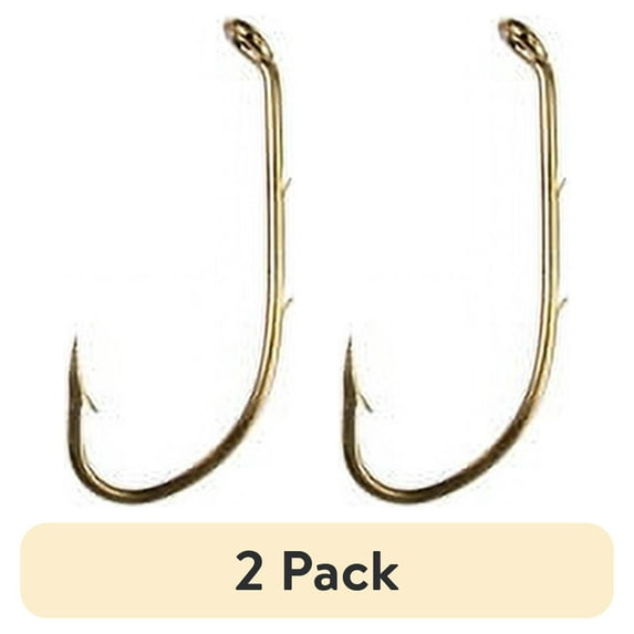(2 pack) Eagle Claw 181FH-2 Baitholder Down Eye 2-Slice Offset Hook, Bronze, Size 2