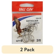 2 pack Eagle Claw 189AH-2/0 Baitholder 2-Slice Offset Hook, Nickel, Size 2/0, 8 Pack