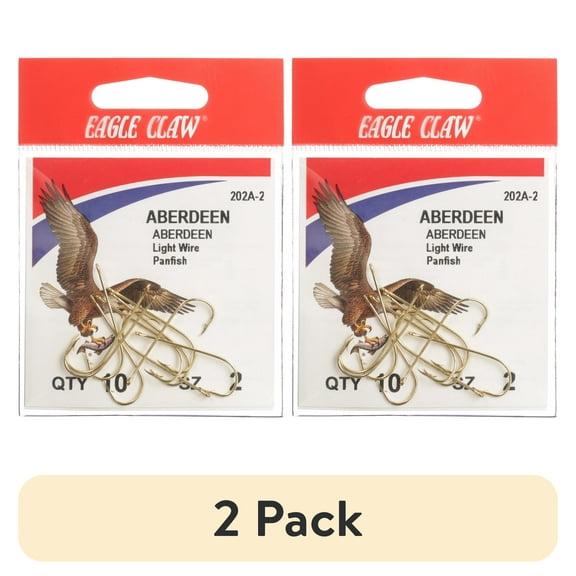 (2 pack) Eagle Claw 202AH-2 Size 2 Aberdeen Light Wire Panfish Hook