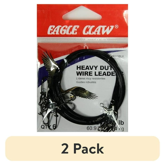 (2 pack) Eagle Claw 24" 45 lb. Heavy Duty Wire Leader, Black, 6 Pack