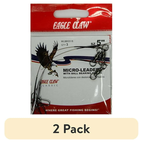 (2 pack) Eagle Claw 5" 18 lb. Micro-Leader with Ball Bearing Swivel, 3 Pack