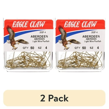 (2 pack) Eagle Claw Aberdeen Light Wire Non-Offset Fishing Hook, Gold