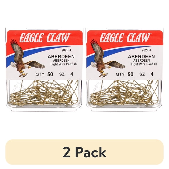 (2 pack) Eagle Claw Aberdeen Light Wire Non-Offset Fishing Hook, Gold