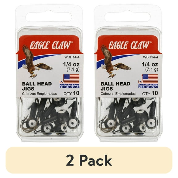 (2 pack) Eagle Claw Ball Head Fishing Jig, Black with Bronze Hook, 1/4 oz., 10 Count