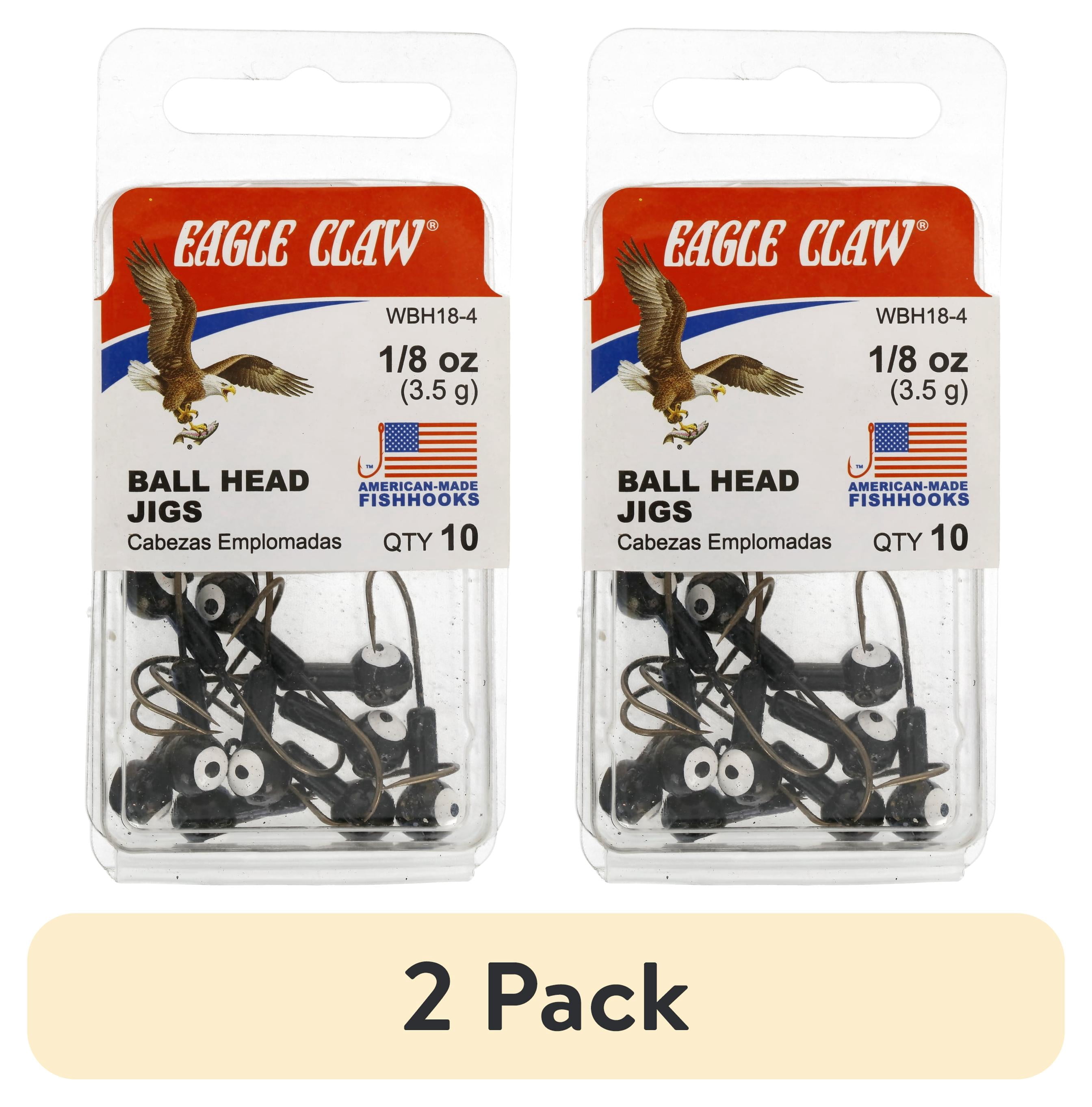 (2 pack) Eagle Claw Ball Head Fishing Jig, Black with White Eye, 1/8 oz., 10 Count