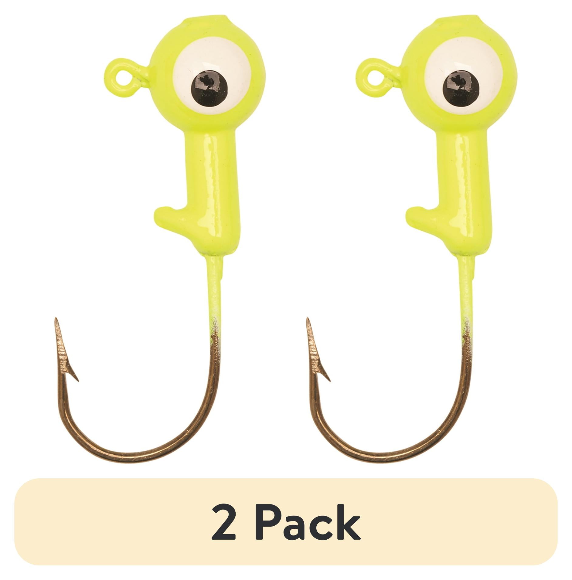 (2 pack) Eagle Claw Ball Head Fishing Jig, Chartreuse with White Eye, 1/16 oz., 10 Count