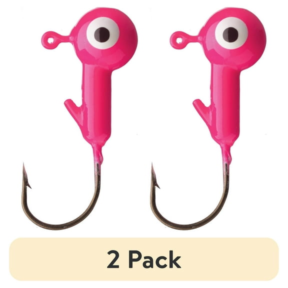 (2 pack) Eagle Claw Ball Head Fishing Jig, Pink with White Eye, 1/16 oz., 10 Count