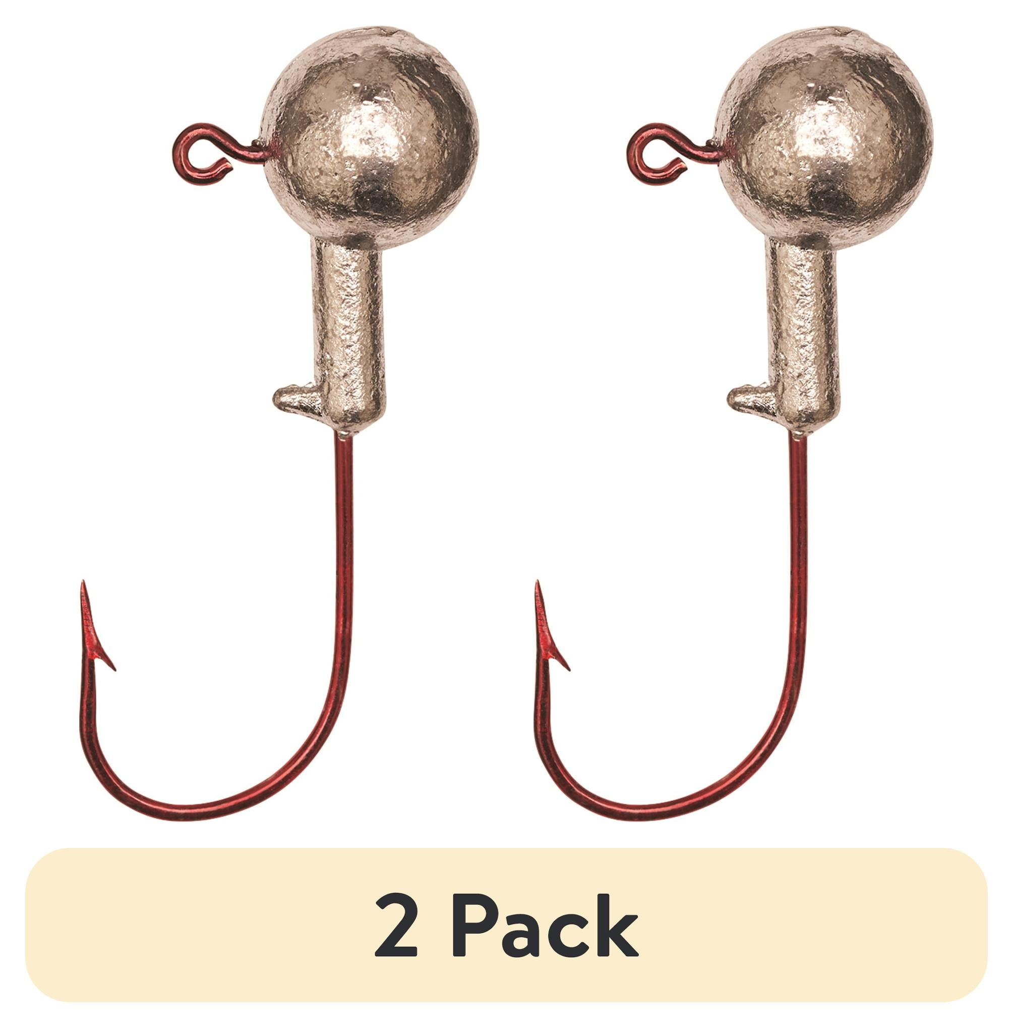 (2 pack) Eagle Claw Ball Head Fishing Jig, Red Hook & Unpainted, 1/8 oz., 10 Count