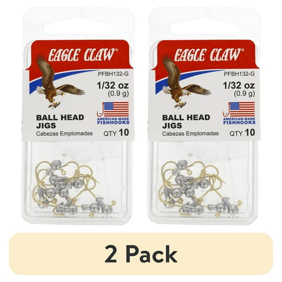 (2 pack) Eagle Claw Ball Head Fishing Jig, Unpainted, 1/32 oz.