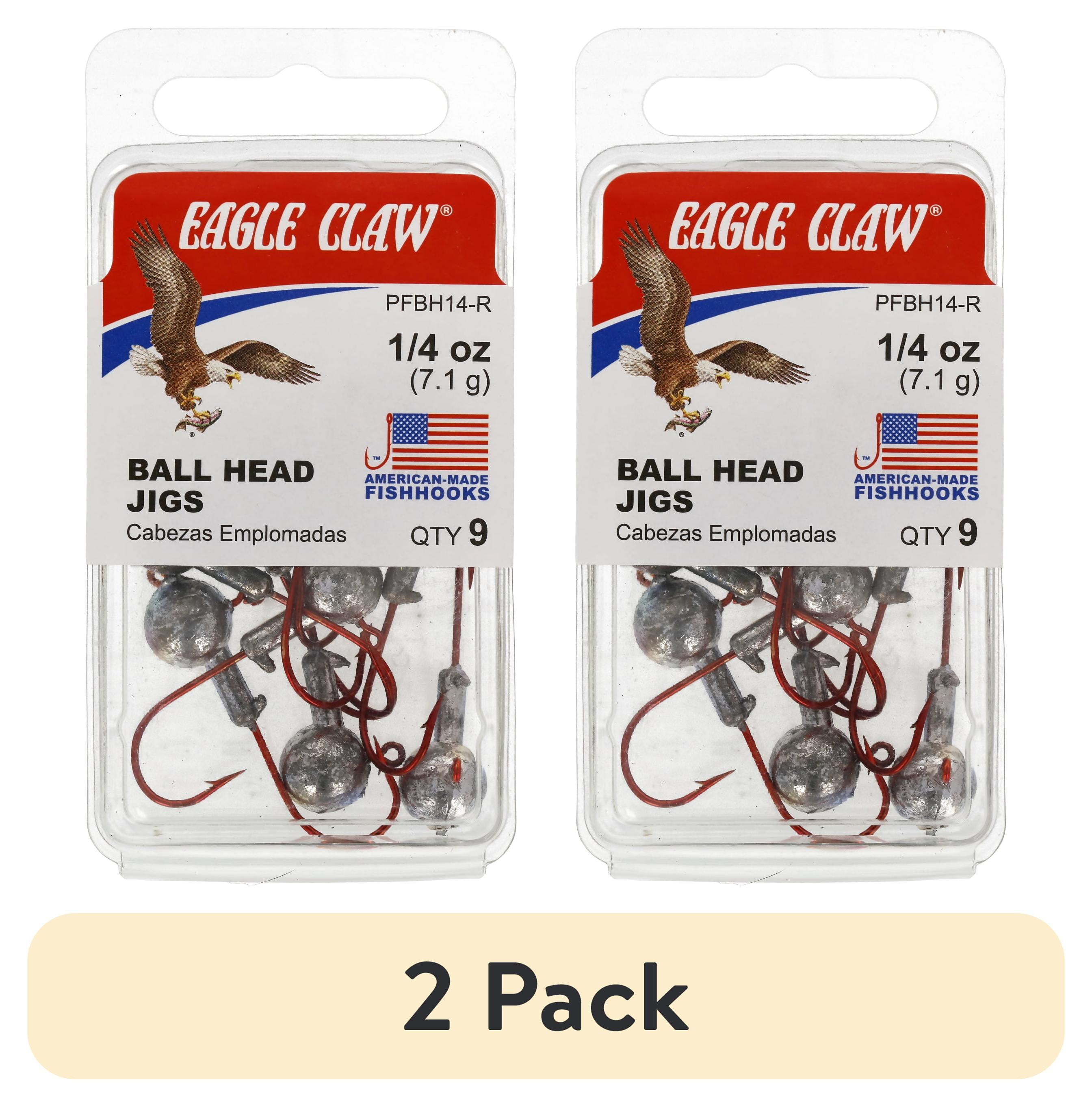 (2 pack) Eagle Claw Ball Head Fishing Jig, Unpainted with Red Hook, 1/4 oz., 10 Count