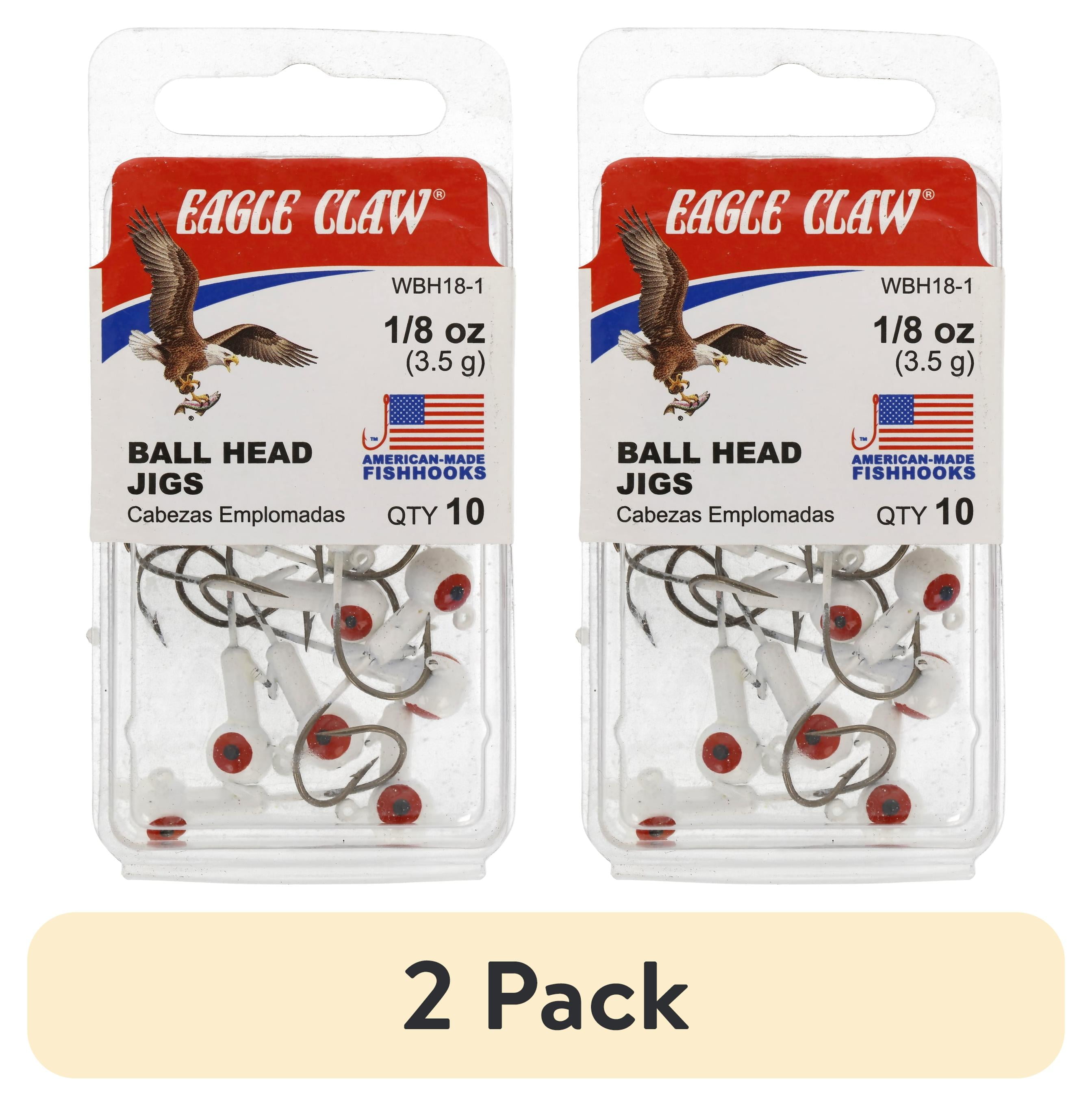 (2 pack) Eagle Claw Ball Head Fishing Jig, White with Red Eye, 1/8 oz., 10 Count