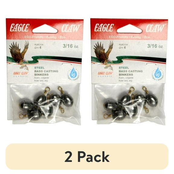 (2 pack) Eagle Claw Bass Casting Removable Split Shot, Steel Weight