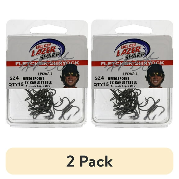 (2 pack) Eagle Claw LPS949-4 Fletcher Shryock Kahle Treble Hook, Size 4