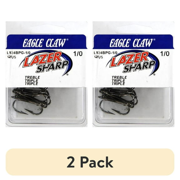 (2 pack) Eagle Claw Lazer Sharp 5 Pieces Plain Shank Hook, Size 1/0