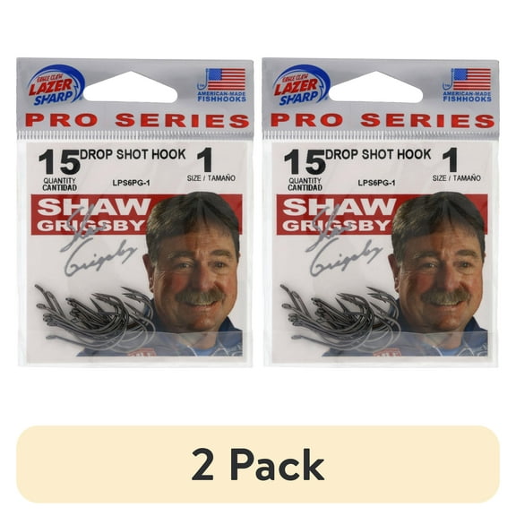 (2 pack) Eagle Claw Lazer Sharp High Carbon Steel Drop Shot Fishing Hook, Size 1