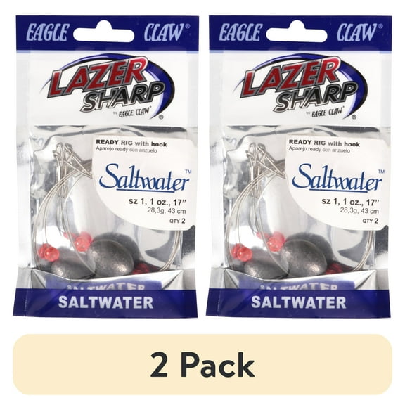 (2 pack) Eagle Claw Ready Rig with Lead Weight and Size 1 Hook
