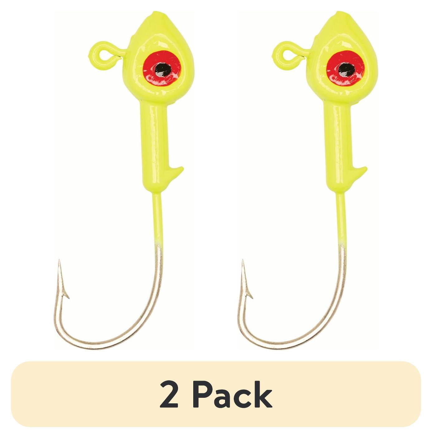 (2 pack) Eagle Claw Saltwater Fish Head Fishing Jig, Chartreuse, 3/8 oz.