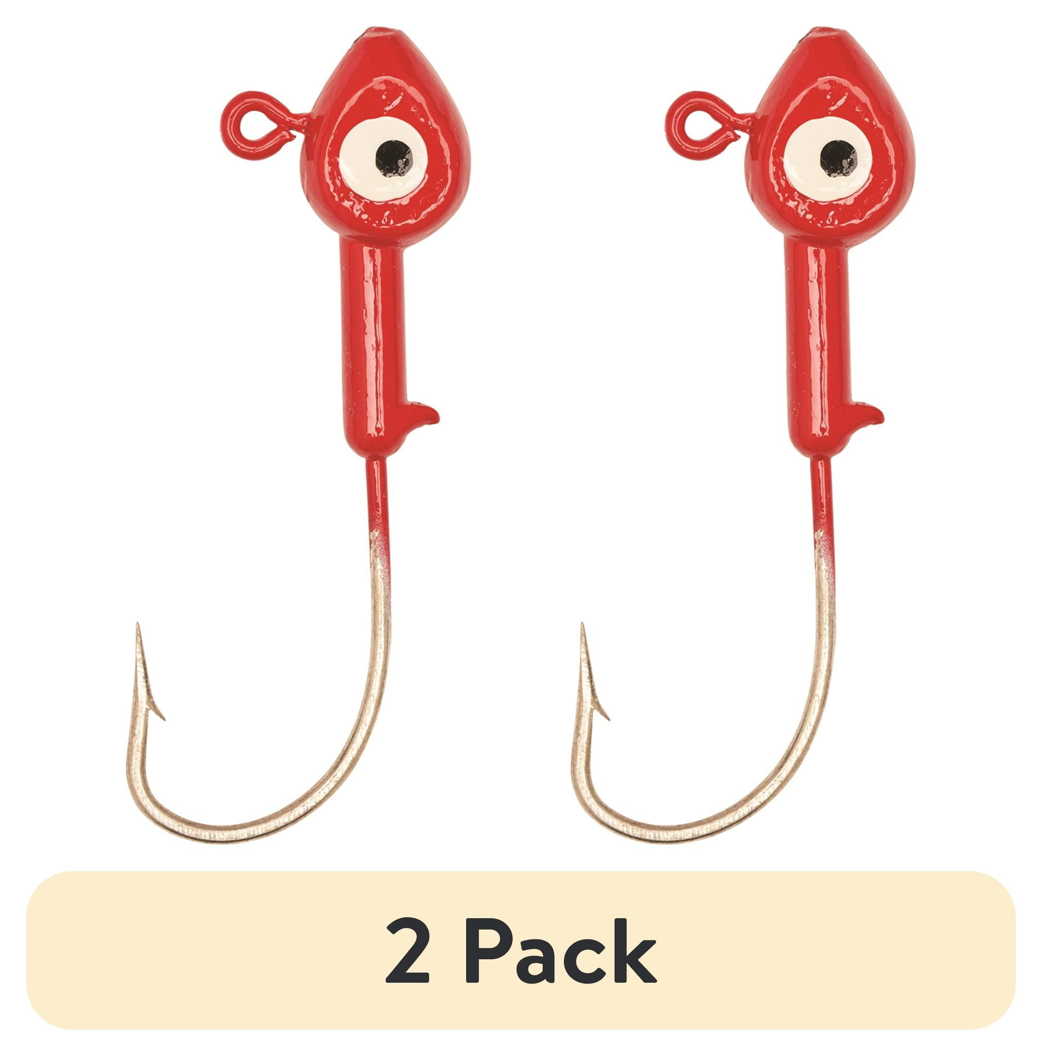 (2 pack) Eagle Claw Saltwater Fish Head Fishing Jig, Red with White Eye, 1/8 oz.
