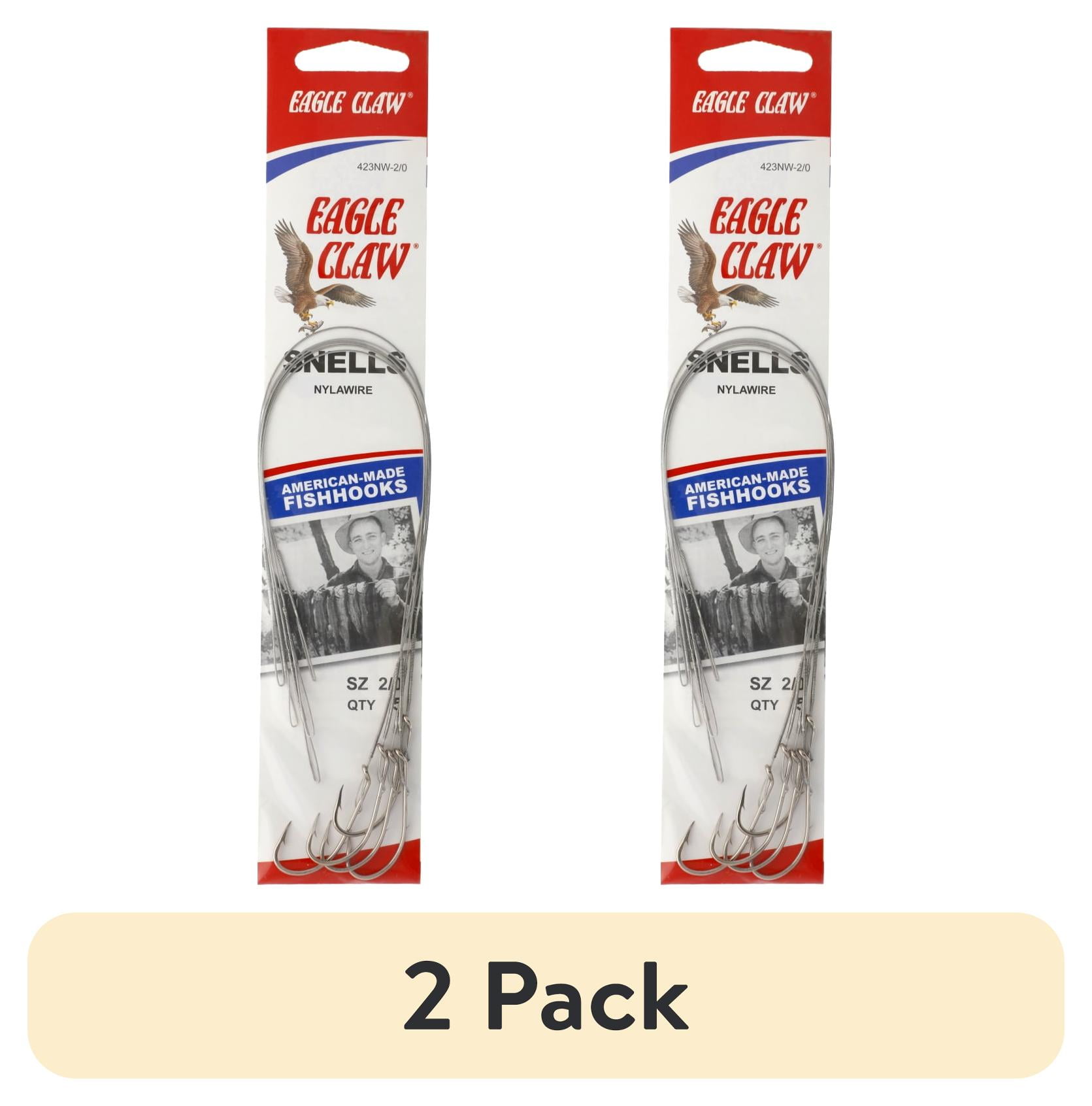 (2 pack) Eagle Claw Snelled Nylawire 5 Pack Nickel 2X Long Shank Hook, Size 2/0
