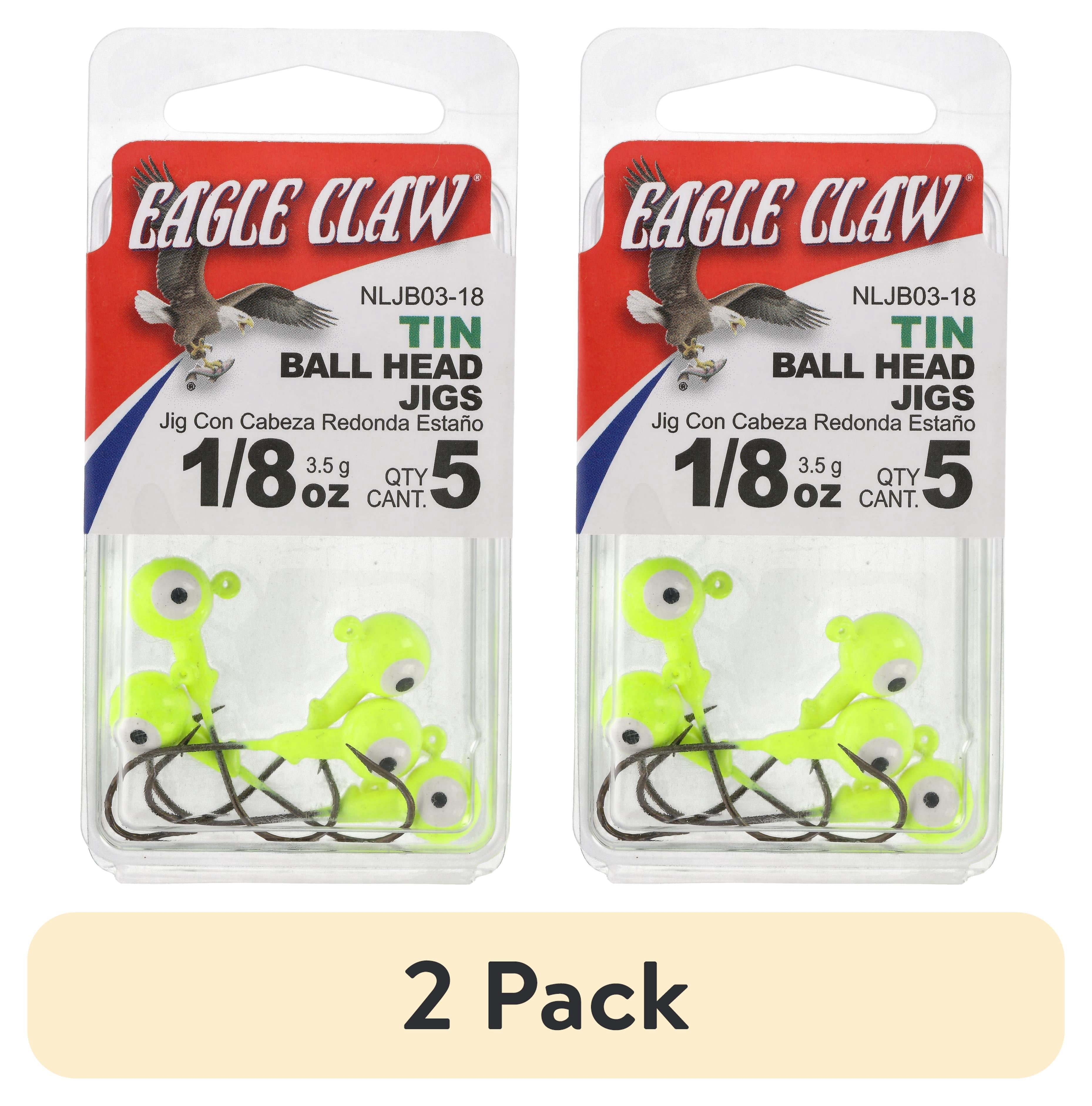 (2 pack) Eagle Claw Tin Ball Head Jig - Double eye - 5 pack - 1/8 oz - Chartreuse