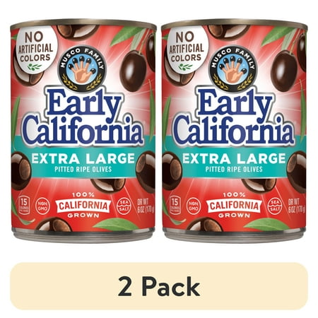 (2 pack) Early California Extra Large Pitted Ripe Olives 6 oz. Can, No Artificial Colors, Allergen-Free
