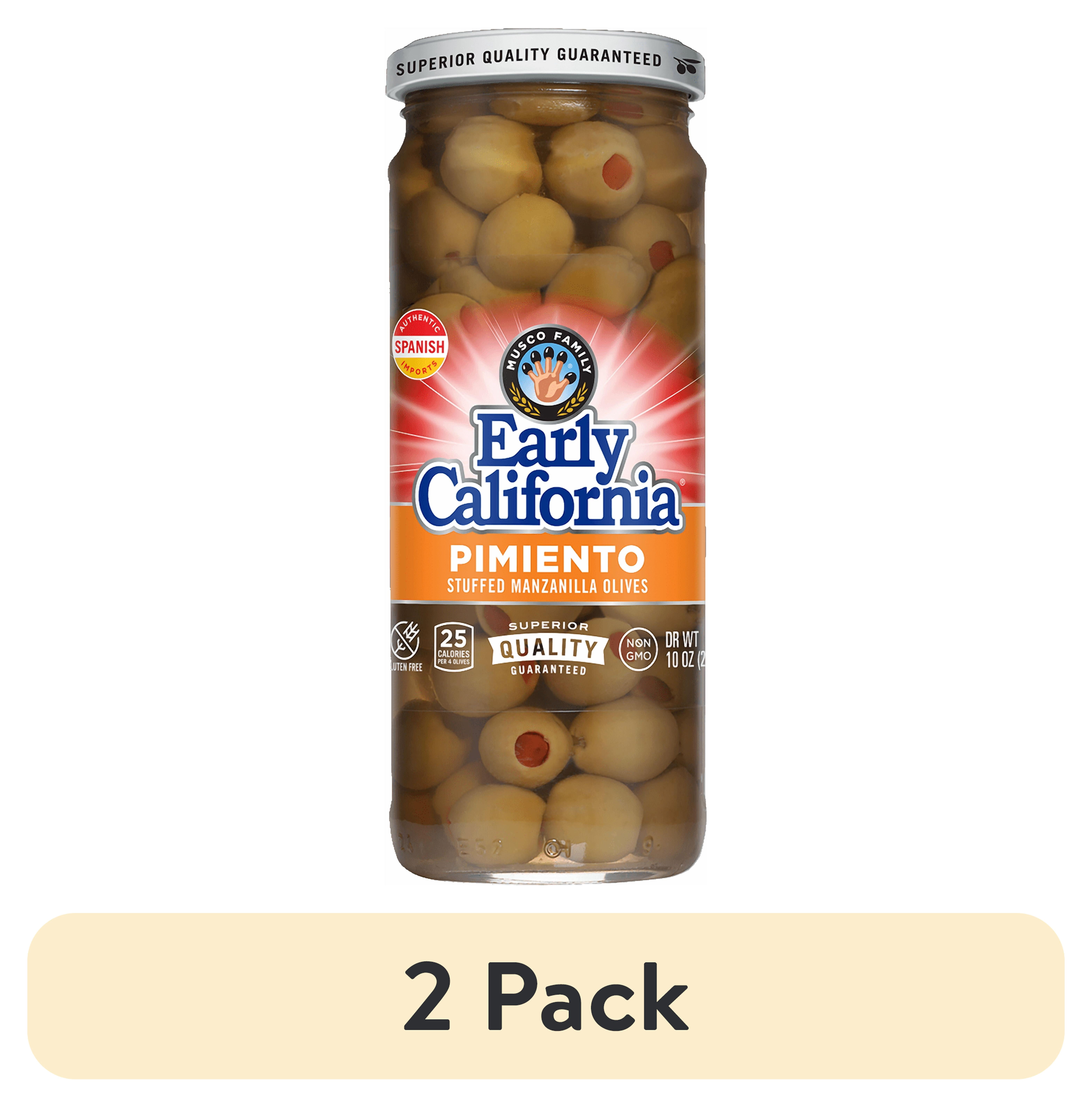(2 pack) Early California Pimiento Stuffed Manzanilla Olives, 10 oz. Jar. Allergens Not Contained.