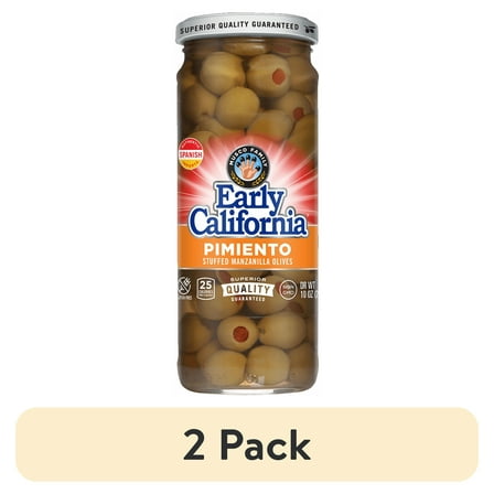 (2 pack) Early California Pimiento Stuffed Manzanilla Olives, 10 oz. Jar. Allergens Not Contained.