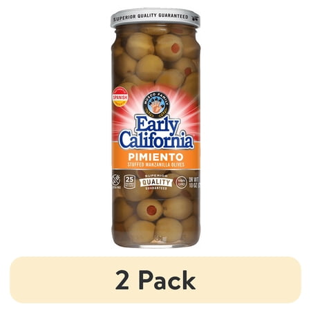 (2 pack) Early California Pimiento Stuffed Manzanilla Olives, 10 oz. Jar. Allergens Not Contained.