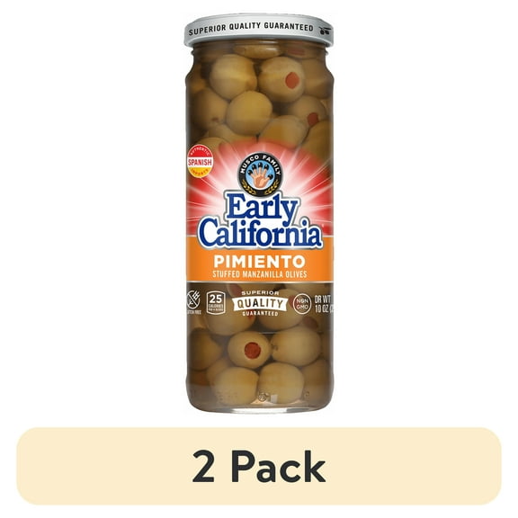 (2 pack) Early California Pimiento Stuffed Manzanilla Olives, 10 oz. Jar. Allergens Not Contained.