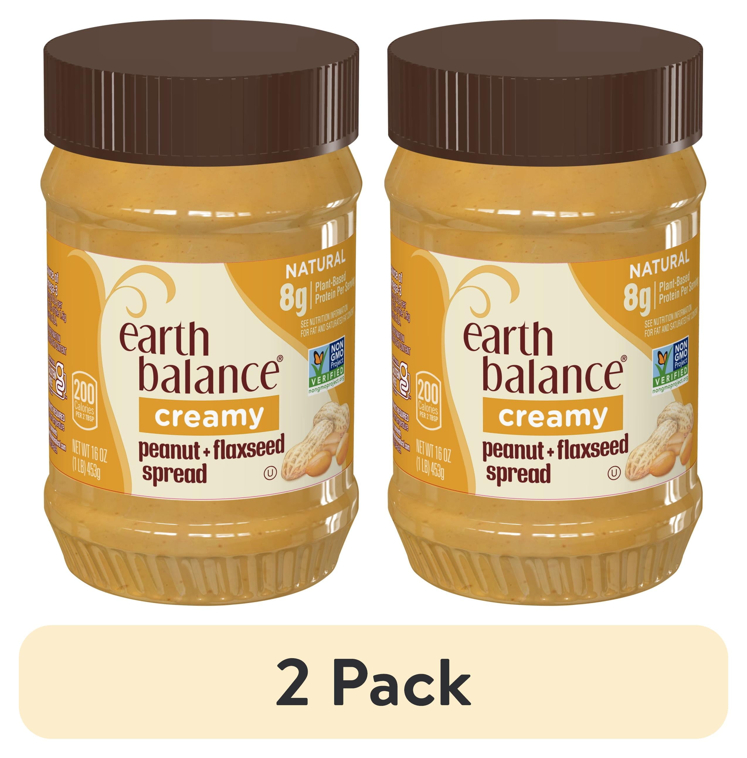 (2 pack) Earth Balance Creamy Peanut Butter and Flaxseed Oil, 16 oz Jar