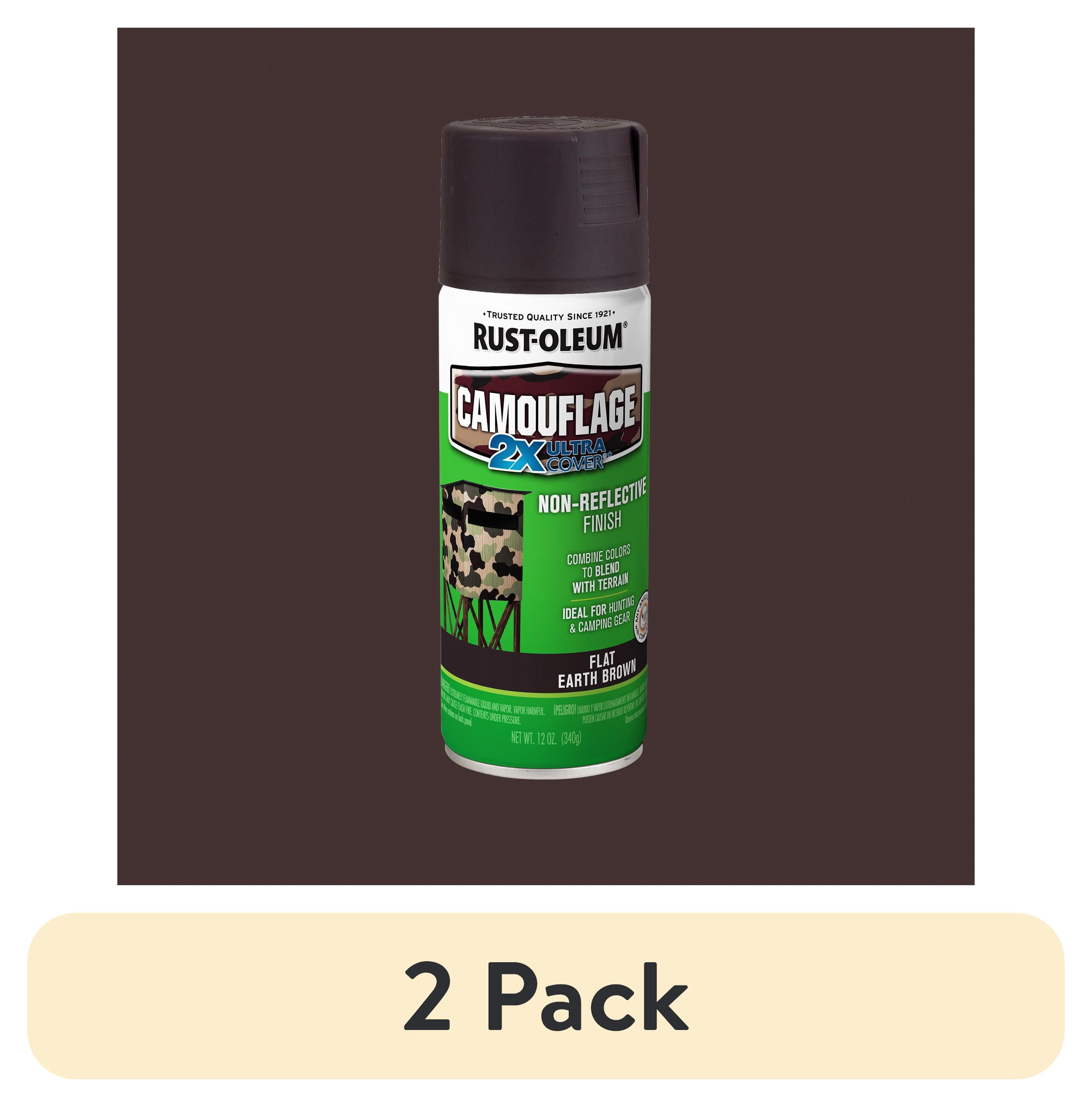 (2 pack) Earth Brown, Rust-Oleum Camouflage 2X Ultra Cover Flat Spray Paint-279178, 12 oz