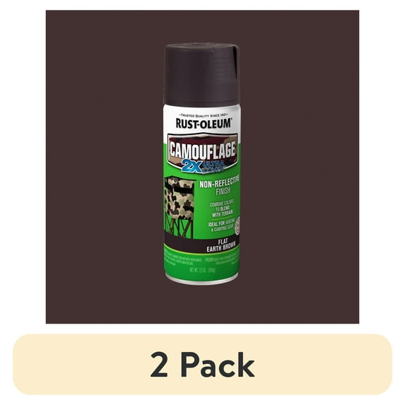 (2 pack) Earth Brown, Rust-Oleum Camouflage 2X Ultra Cover Spray Paint-279178, 12 oz