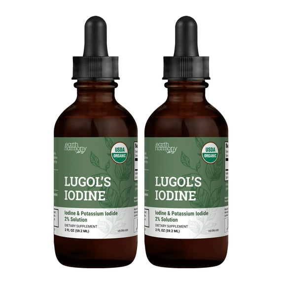 (2 pack) Earth Harmony Organic Lugols Iodine Drops 2 Percent Solution - Thyroid, Hair, Skin Health - 2 fl oz