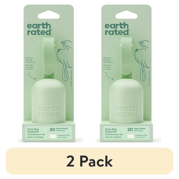 (2 pack) Earth Rated Dog Poop Bag Dispenser with Unscented Bags, 20 Count