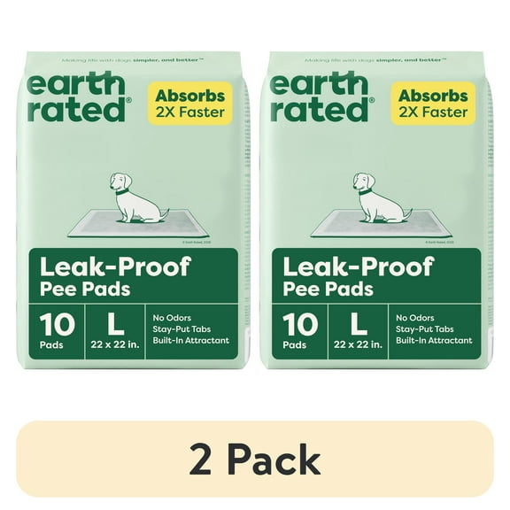 (2 pack) Earth Rated Leak-Proof Pee Pads, Large 22"x22", Unscented, 10 Count