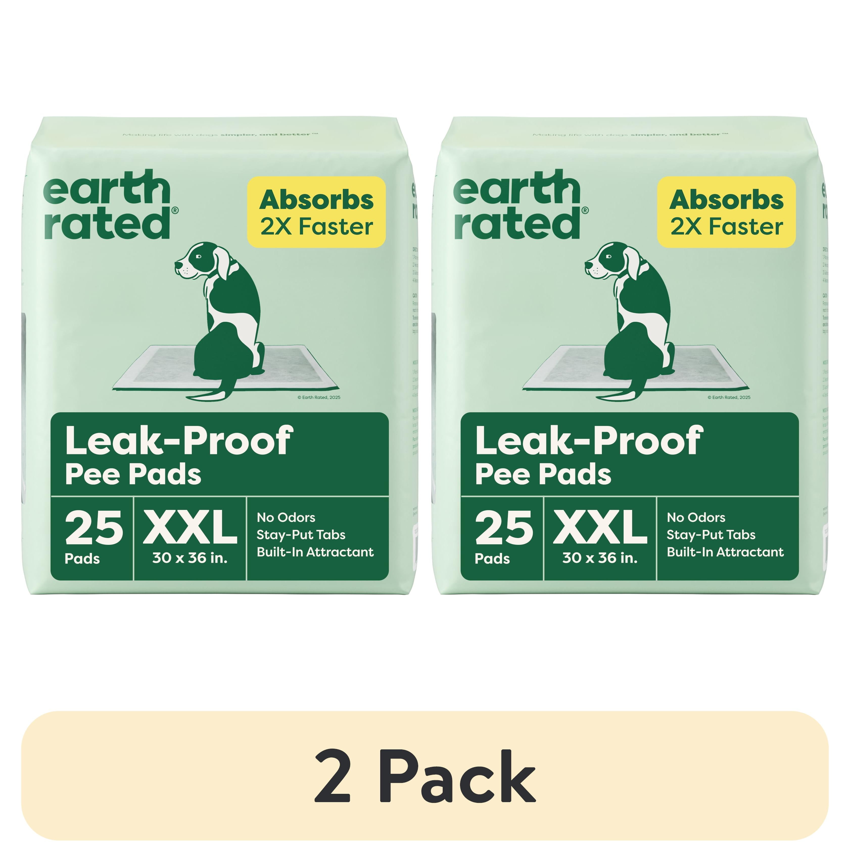 (2 pack) Earth Rated Leak-Proof Pee Pads, 2XL 30"x36", Unscented, 25 Count