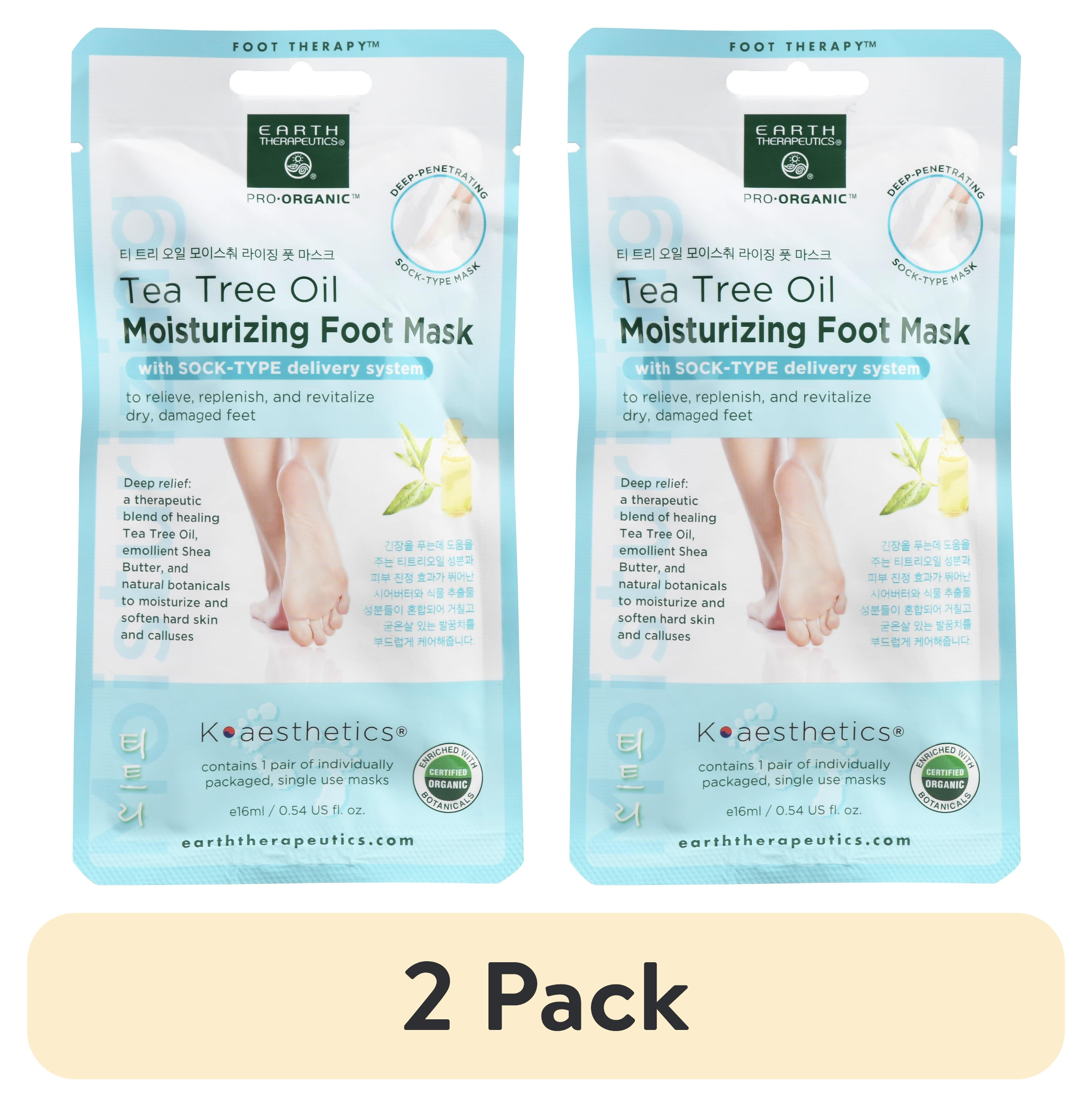 (2 pack) Earth Therapeutics Tea Tree Oil Moisturizing Foot Mask
