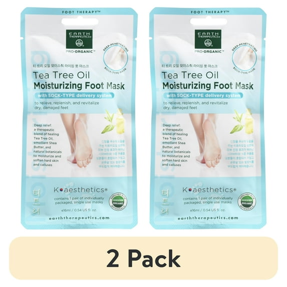 (2 pack) Earth Therapeutics Tea Tree Oil Moisturizing Foot Mask