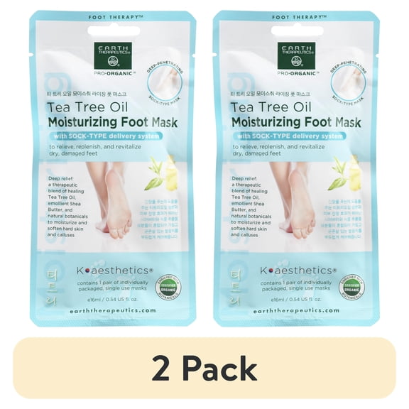 (2 pack) Earth Therapeutics Tea Tree Oil Moisturizing Foot Mask