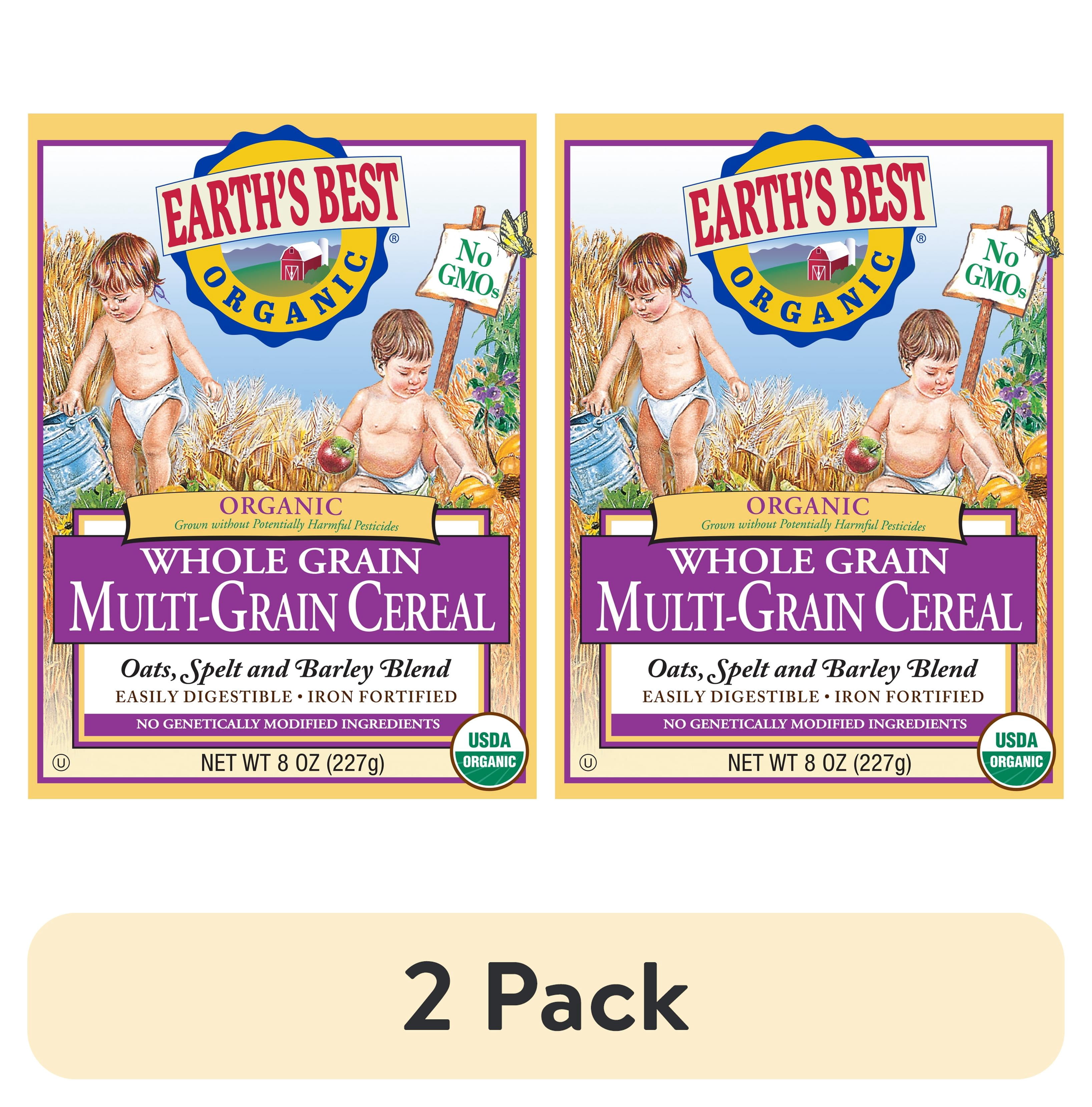 (2 pack) Earth's Best Organic Multi-Grain Baby Infant Cereal 4+ Months, Whole Grain Oats Spelt Barley, Clean Label, Non-GMO, Iron Fortified, 8 oz Box