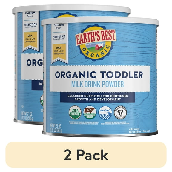 (2 pack) Earth's Best Organic Milk Drink Powder Toddler Formula with Iron - DHA, 21 oz Canister