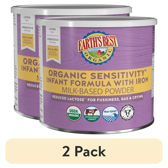 (2 pack) Earth's Best Organic Sensitivity Powder Baby Formula with Iron DHA & ARA, 21 oz Canister