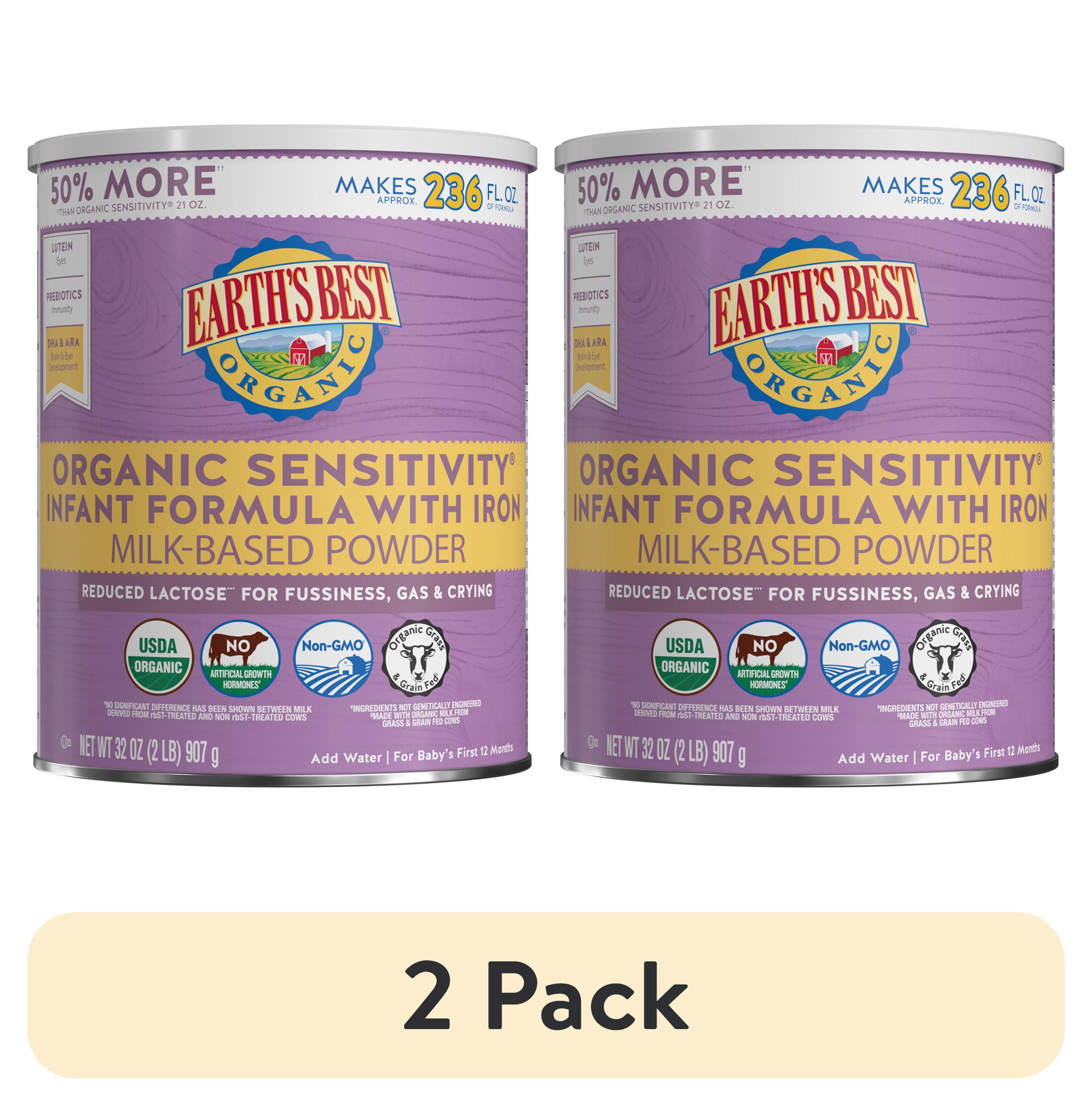 (2 pack) Earth's Best Organic Sensitivity Powder Baby Formula with Iron DHA & ARA, 32 oz Canister