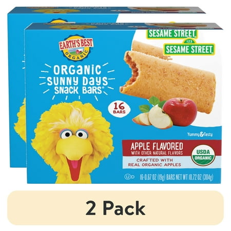 (2 pack) Earth's Best Organic Sesame Street Apple Sunny Days Snack Bars, 10.72 oz Box (16 Count)