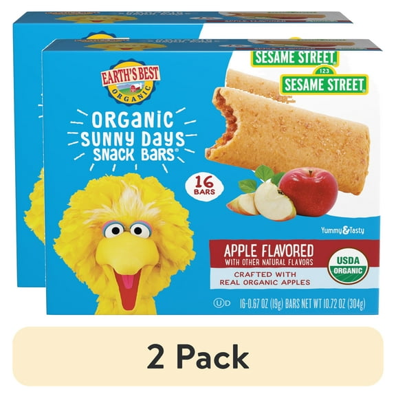 (2 pack) Earth's Best Organic Sesame Street Apple Sunny Days Snack Bars, 10.72 oz Box (16 Count)