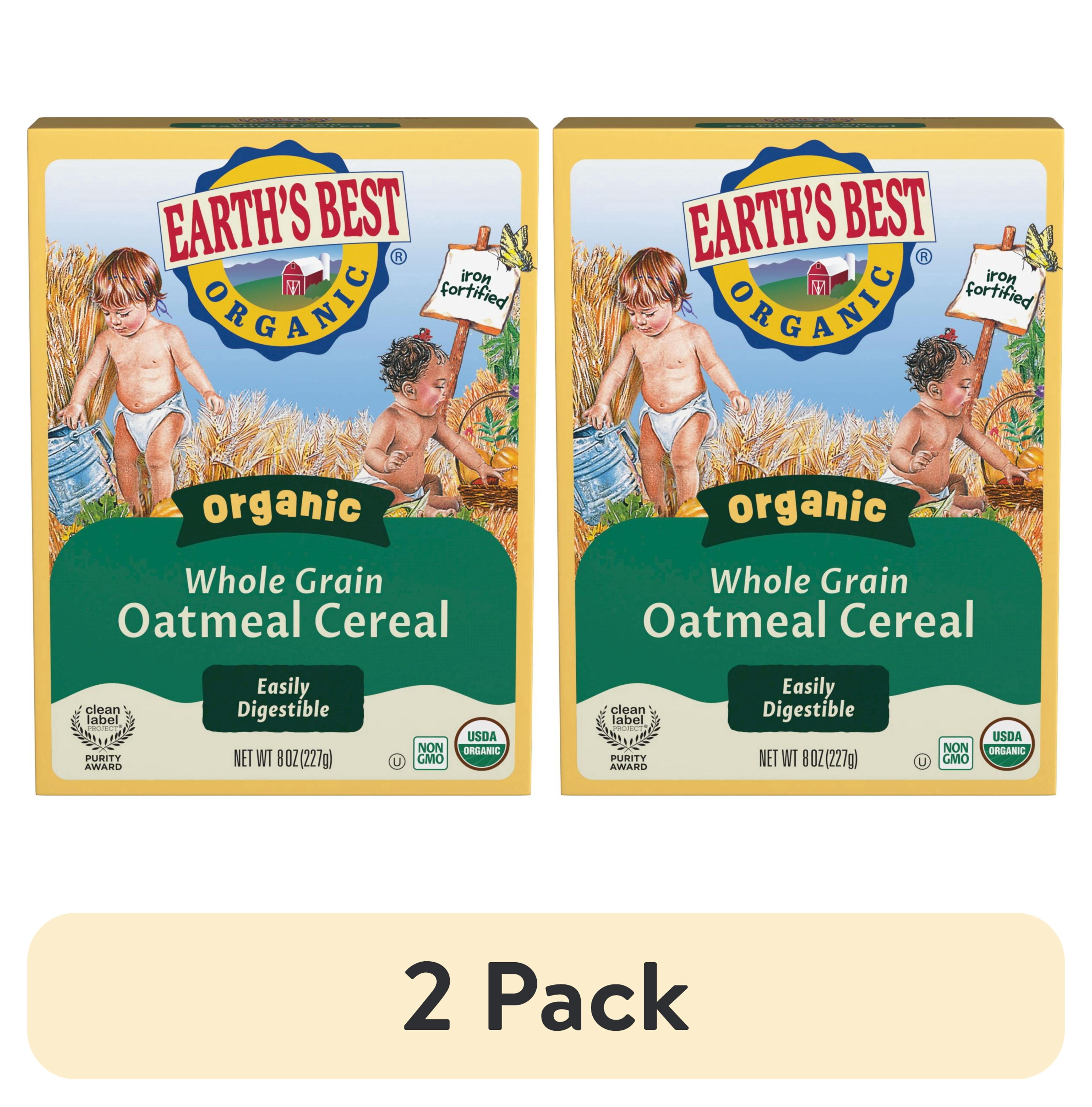(2 pack) Earth's Best Organic Whole Grain Oatmeal Baby Infant Cereal 4+ Months, Clean Label , Non-GMO, Iron Fortified, 8 oz Box