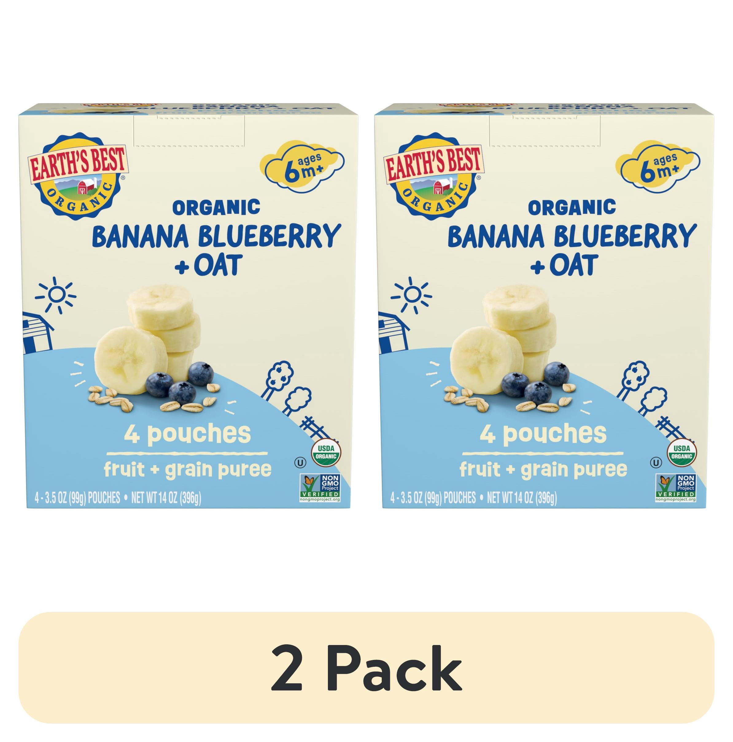 (2 pack) Earth's Best Organic Stage 2 Baby Food, Banana Blueberry Oat Puree, 3.5 oz Pouches (4 Pack)