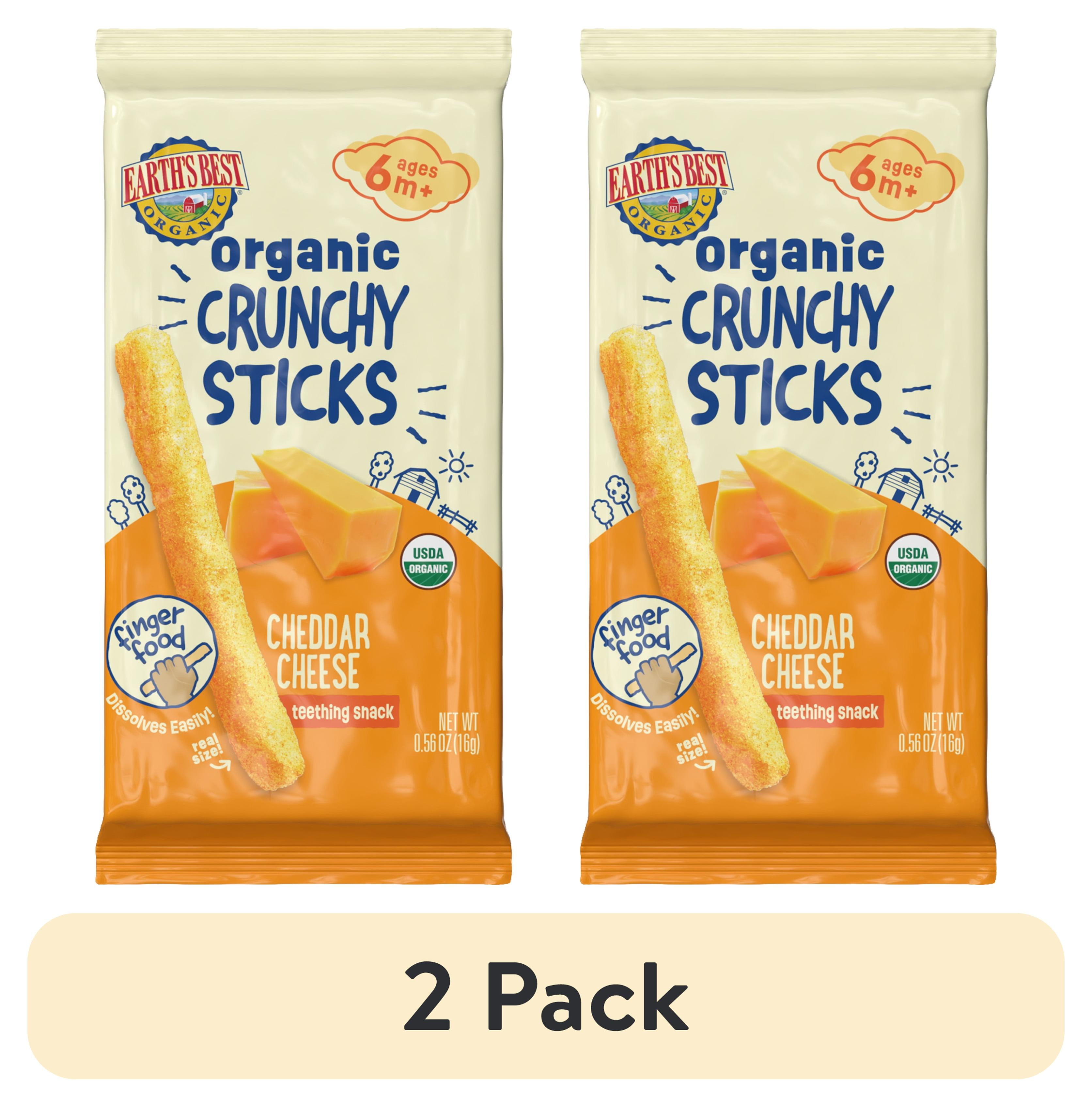 (2 pack) Earth's Best Organic Teething Crunchy Sticks Cheddar Cheese Puffed Baby Snack, 0.56 oz Bag